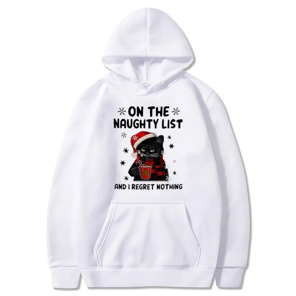 Creative Design for Christmas Women's Hoodie  Holy Cat Appears On The Nude List I Don't Regret Fashion Hooded Sweatshirt