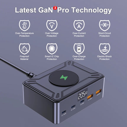 Ueetop 205W GaN Charger Digital Display Desktop USB Type C Charger PD 100W PPS 45W QC4.0 Fast Charging For Laptop Tablet Phone