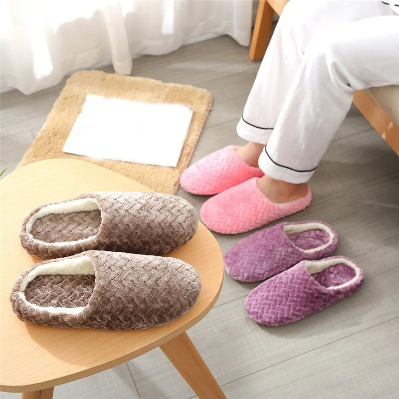 Women Men Home Slippers Plush Warmer Indoor Slipper Autumn Winter House Flat Floor Shoes Female Soft Slient Slides For Bedroom