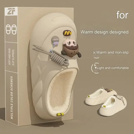 Winter Cute Cloud Cotton Slippers Women Cartoon Characters Indoor Home and Outdoor Garden  Casual Toe Wrap Non Slip Heel Shoes
