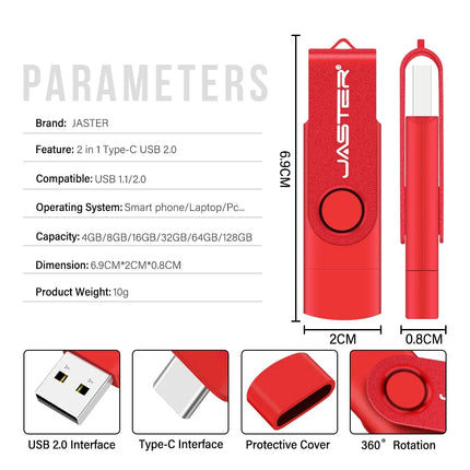 TYPE-C USB Flash Drive 128GB Real Capacity Pen Drive 64GB Free Key Chain Memory Stick Creative Business Gift Red U Disk Blue 32G