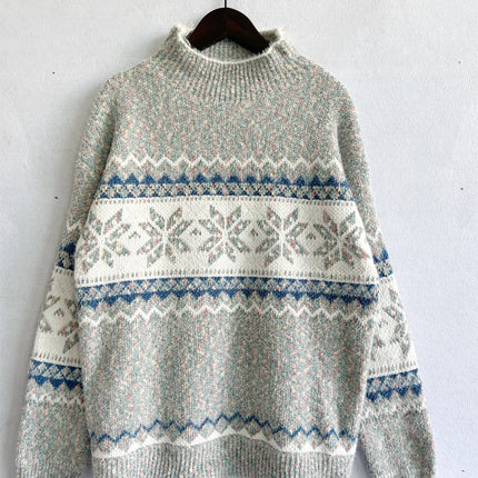 Winter Clothes Women 2023 New Year Sweater Snowflake Vintage Loose Jumper Red Long Sleeve Knitted Pullover Holiday Tops