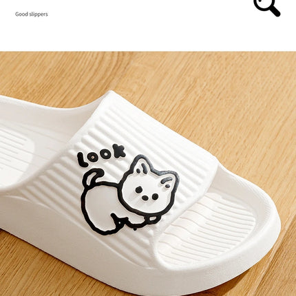 Women's Slippers Cute Kitten Summer Bathroom Non-slip Wear-resistant Cartoon Print Couple Indoor Soft Sole Comfort Home Shoes