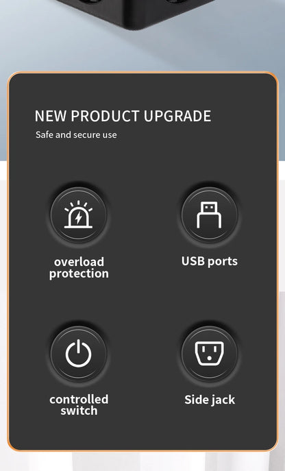 7-in-1 EU Power Strip, Power Strip Surge Protector, 3 AC Outlets 3 USB 1 Type-C, Desktop Charging Station With Overload Protecti
