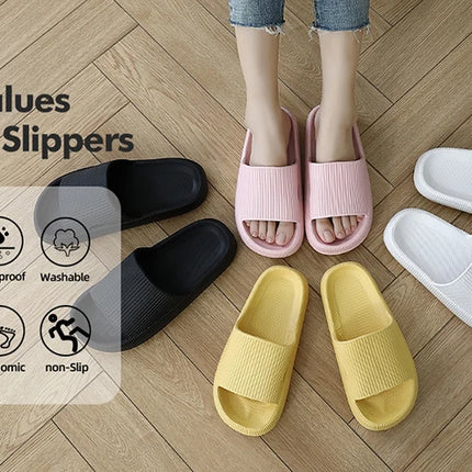 Women Bathroom Slippers Cloud Cushion Slides Summer Soft Thick Platform Home Men Indoor Non-slip Flat Flip Flops Quick Drying