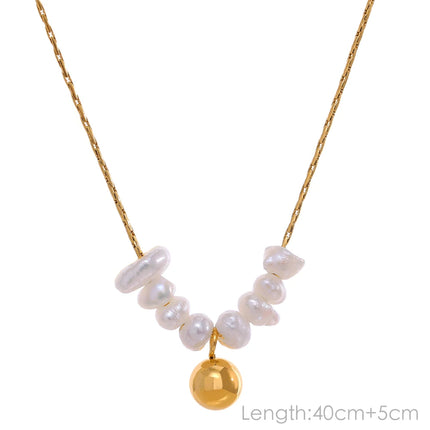 Yhpup Tarnish Free Natural Pearl Beads Chic Exquisite Necklace Thin Chain Stainless Steel Minimalist Charm Collar Jewelry Women