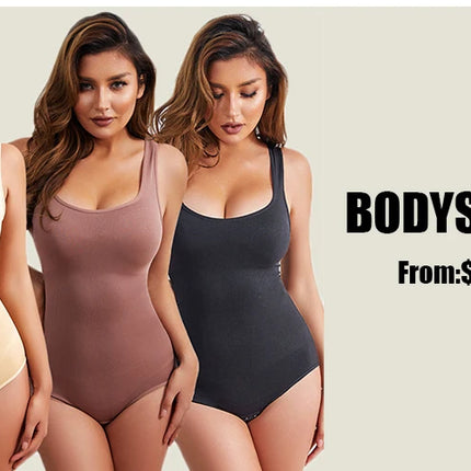 GUUDIA Ribbed Tummy Jumpsuit Daily Shaper Bodysuits Light Control Compress Tummy Control Open Crotch Shapewear Suits Open Crotch