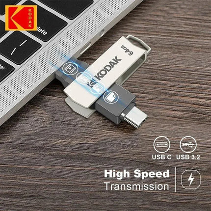 KODAK USB3.2 Type C Flash Drive 256GB 128GB 32GB Pendrive High Speed Dual Memory Stick For Smartphone Laptop