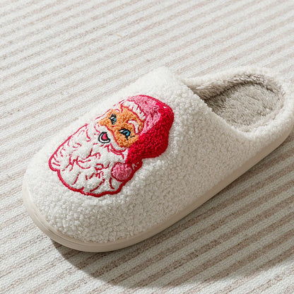 Cute Cartoon Pink Santa Claus Women's Slippers Indoor Warm Soft Comfy Winter Bedroom Non-slip Cotton Shoes Christmas Gift