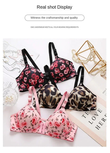 xgnvpy New front button rose print bra without underwire comfort women's push-up adjuster side breast bra cover