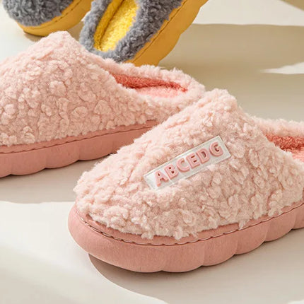 Eyriphy New Fashion Cotton Slippers For Women Winter Warm House Shoes Curly Faux Cotton Bedroom Slides Non-Slips Comfort Slipper