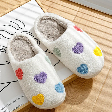 Women's Cute Small Heart Design Slippers Multicolor Winter Home Shoes Romantic Love Comfy Flat Girl Friend Gift Houseshoes