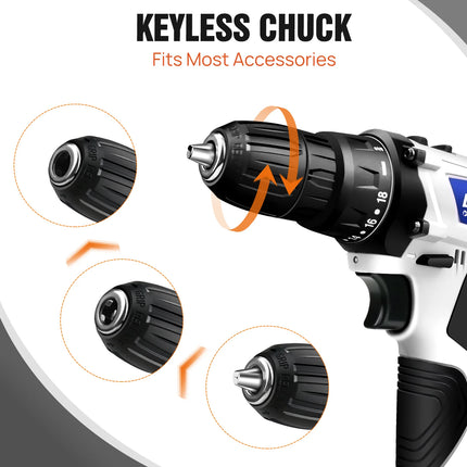 Cordless Drill Driver Kit with Battery,2 in 1 Electric Screwdriver Driver Tool Kit 45 N.m, Dual Speed 3/8 Inch Keyless Chuck