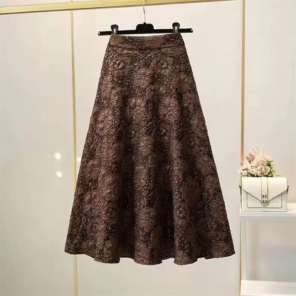 Fashionable Casual Vintage Skirt For Women High-waisted Hollow Out Ruffled Umbrella Skirt New Spring Autumn Arrival