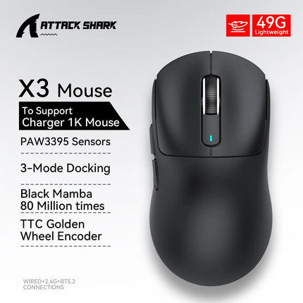 Attack Shark X3orX3Pro  PixArt 1K/4K lightweight，3-mode macro wireless gaming mouse,26K DPI PAW3395,suitable for laptop/Win/Mac