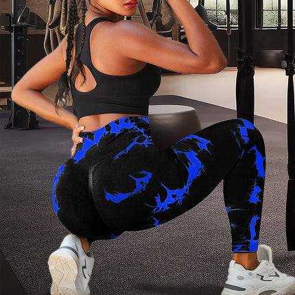 New Tie Dyed Fragmented Flower Yoga Leggings High Waist Tight Fit Lifting Hip Fitness Leggings Running Sports Pants