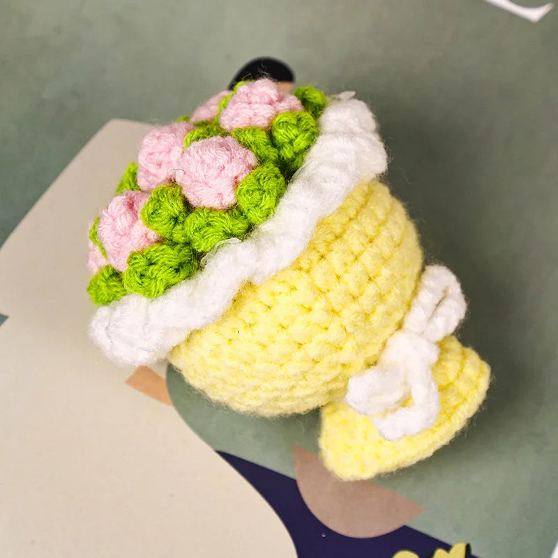 Stuffed Plants Sunflowers Roses Handmade Crochet Flowers Keychains Small Pendant Backpack Hangings Christmas Birthday Gifts