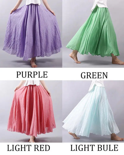 Women's Elegant High Waist Linen Maxi Skirt 2023 Summer Ladies Casual Elastic Waist 2 Layers Skirts saia feminina 20 Colors SK53