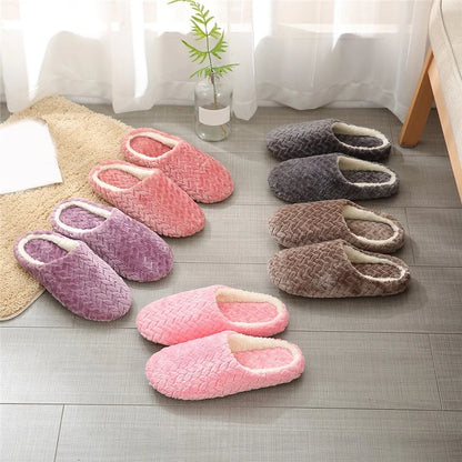 Women Men Home Slippers Plush Warmer Indoor Slipper Autumn Winter House Flat Floor Shoes Female Soft Slient Slides For Bedroom