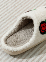 Women's Slippers Valentine's Day Rose Embroidery Fuzzy Romantic Love Comfy Flat Girl Valentine Gift Winter Home Shoes