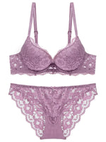 1 Set Elegant Erotic Lace Embroidery Breathable Fabric Lingeries : Push-Up Bra, Low Waist Sheer Panty - Ultimate Valentine's Day