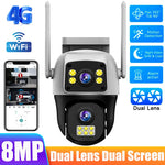 8MP 4G Sim Card Camera Dual Lens Dual Screen Wireless WiFi Outdoor Surveillance Human Detect Security Protection PTZ IP Cameras