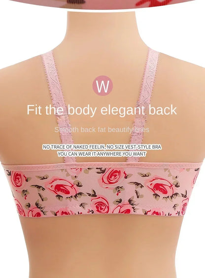 xgnvpy New front button rose print bra without underwire comfort women's push-up adjuster side breast bra cover