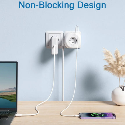 LENCENT EU Plug Wall Socket Extender with 4 AC +QC3.0USBX2 +1 Type C PD20W Fast Charger Adapter 7-in-1 Socket On/Off Switch