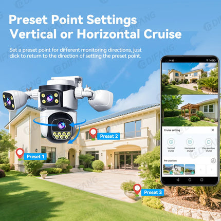 10K 20MP Four Screen Outdoor WiFi Cam PTZ 5X Zoom Night Vision Four Lens 10K Wireless CCTV Surveillance Cam Security Protection