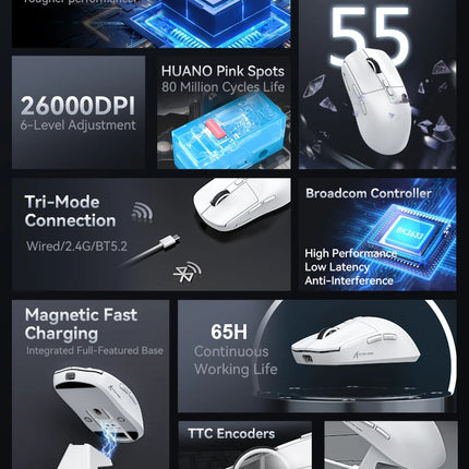 Attack Shark X6 26K DPI Wireless Game, PixArt PAW3395, RGB Magnet, Macro, PC/Laptop