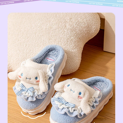 Sanrio Kawaii Cinnamoroll Womens Slippers Kuromi Hello Kitty Plush Cartoon Cute Sweet Suitable Indoor Outdoor Winter Shoes