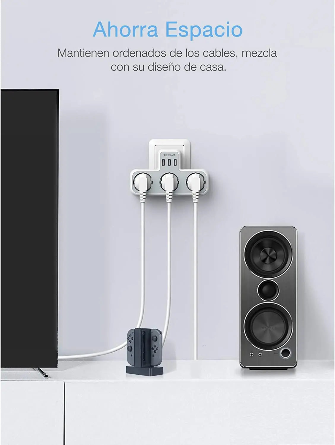 TESSAN EU Plug Power Strip with 3 AC Outlets +3 USB Ports, 6 In 1 Wall Charger Power Socket Adapter Overload Protection for Home