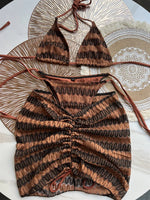 Women Swimsuit Colored Maple Leaves Knitted Bikini Skirt Three-Piece Set Split Swimsuit Bikini