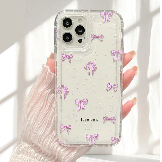 Colorful Bow Print Clear Case  For iPhone 16 14 13 12 11 15 Pro Max SE XR X XS 7 8 Plus Transparent Tpu Shockproof Phone Cover