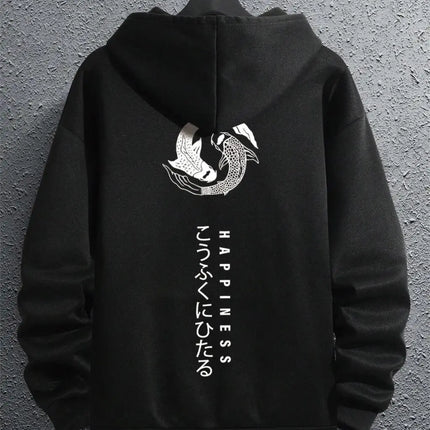 Japanese Cartoon Printing Men Hoody O-Neck All Match Loose Sweatshirt Fashion Fleece Basic Daily Hoodie Autumn Novelty Clothes
