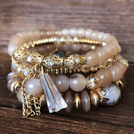 4Pcs Set Korean Boho Multicolor Crystal Beads Rope Bracelets for Women Girls Ethnic Heart Charm Wrap Bangle Pulseira Feminina