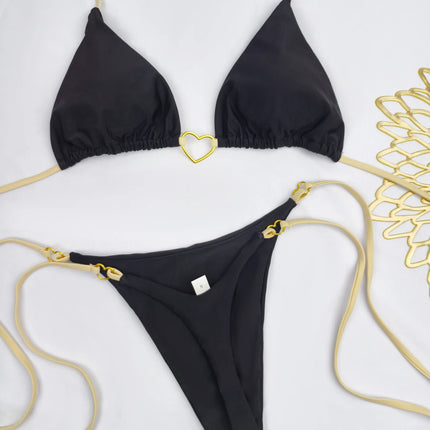 New Solid Color White Bikini Women suit Low Waist Lace-up Fashionable Swimsuit Two-piece Set