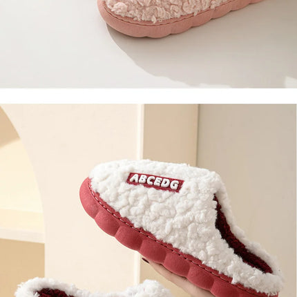 Eyriphy New Fashion Cotton Slippers For Women Winter Warm House Shoes Curly Faux Cotton Bedroom Slides Non-Slips Comfort Slipper