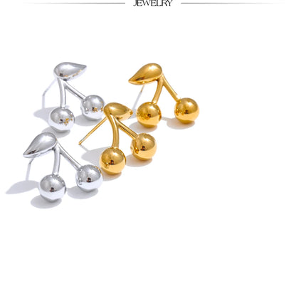 Yhpup 316L Stainless Steel Metal Chic Cherry Golden Stud Earrings Water Resistant Charm Fashion Jewelry 18K PVD Plated Wholesale