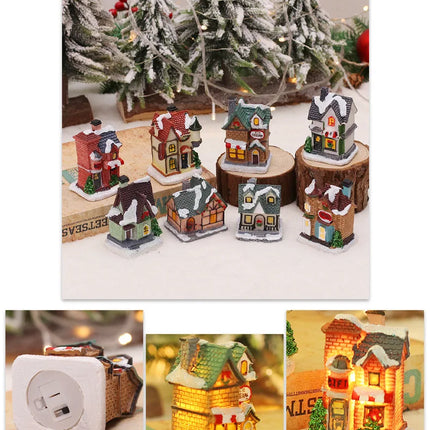 1~6pcs LED Night Light Christmas Ornaments 2024 Luminous Castle Snow House Sculpture Xmas Decoration for Home New Year Navidad