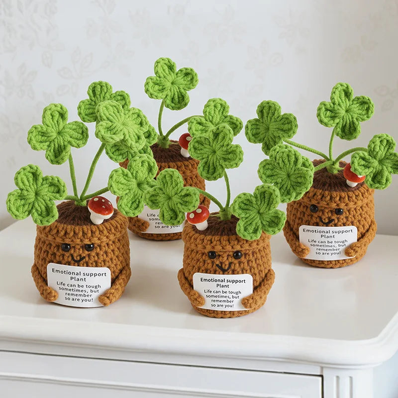 Mini Finished Crochet Roses Sunflowers Potted Emotional Support Stuffed Plants  Mother Valentine Christmas Graduation Gifts