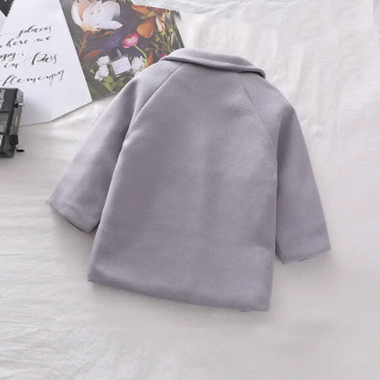 Autumn Winter Boys Fashion Jacket Solid Color Lapel Double-Breasted Long Woollen Overcoat For 2-6 Years Boys Handsome Outwear