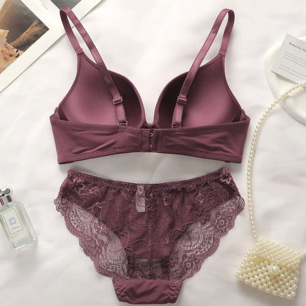 High Quality Hot Selling Sexy Women's Wireless Two-piece Butterfly Solid Color Underwear Women's Lace Underwear Set B2046
