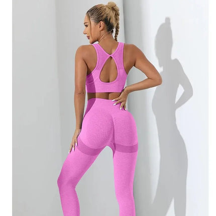 Yoga Basic 2pcs Seamless High Stretch Yoga Set Tracksuit Gym Set Crisscross Back Cami Hip-hugging Tummy Control Leggings