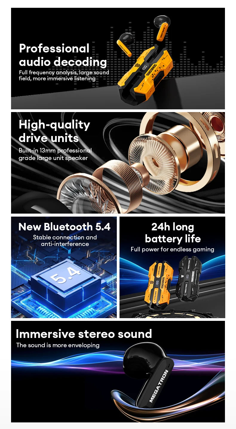 Genuine TRANSFORMERS TF-T51 Bluetooth Wireless Earphones Low Latency Gaming Earbuds Long Endurance High Music Headphones Choice