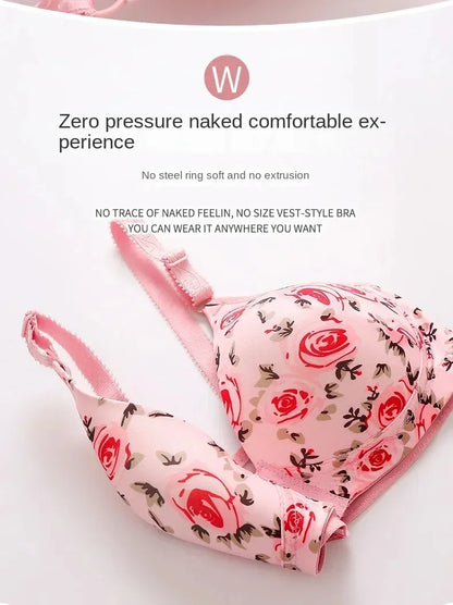 xgnvpy New front button rose print bra without underwire comfort women's push-up adjuster side breast bra cover