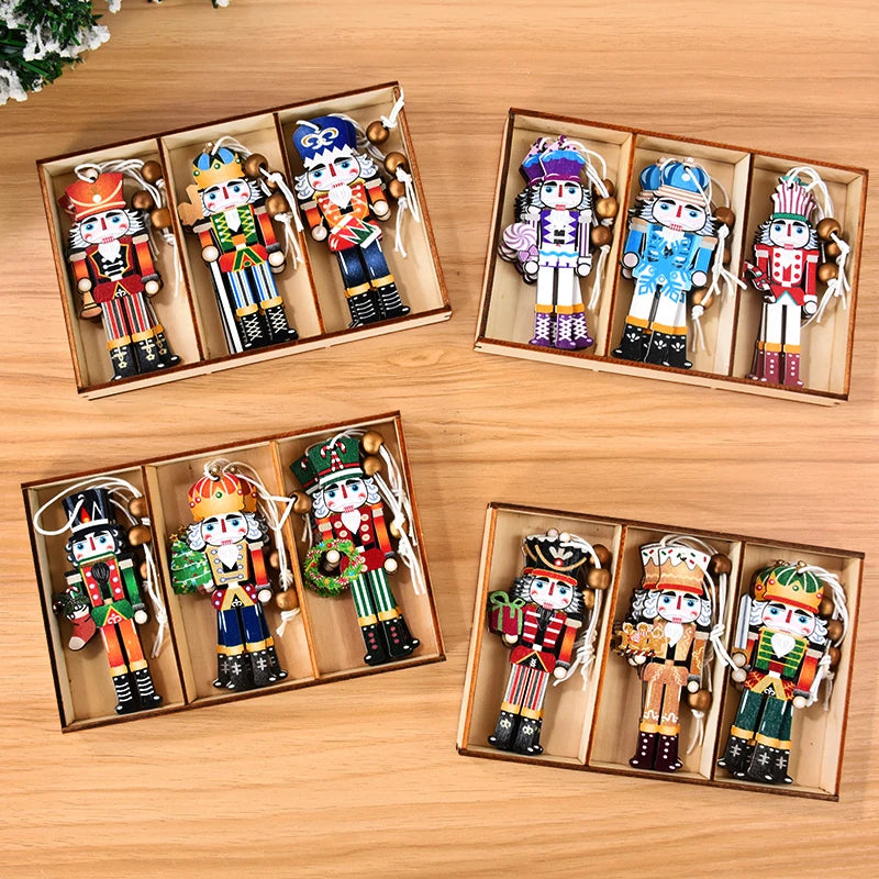 Christmas Nutcracker Soldier Wooden Pendant Xmas Tree Hanging Ornaments 2024 Navidad Decoration for Home 2025 New Year Gifts