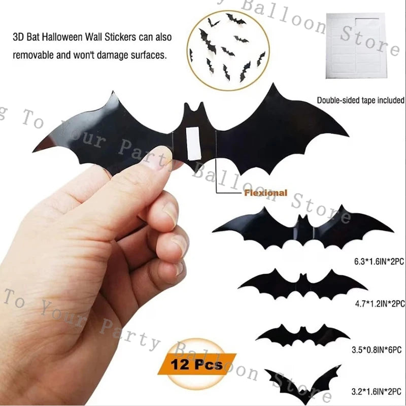 Halloween Bat Balloon Garland Arch Kit Black Orange Ballon 3D Bat Spider Sticker Eye Pumpkin Halloween Party Decoration Supplies