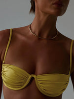 Solid Color Bikinis Push Up Swimwear Women Halter Bikini Set Shiny Swimsuit Push Up Bathing Suits Bandage Beachwear Thong