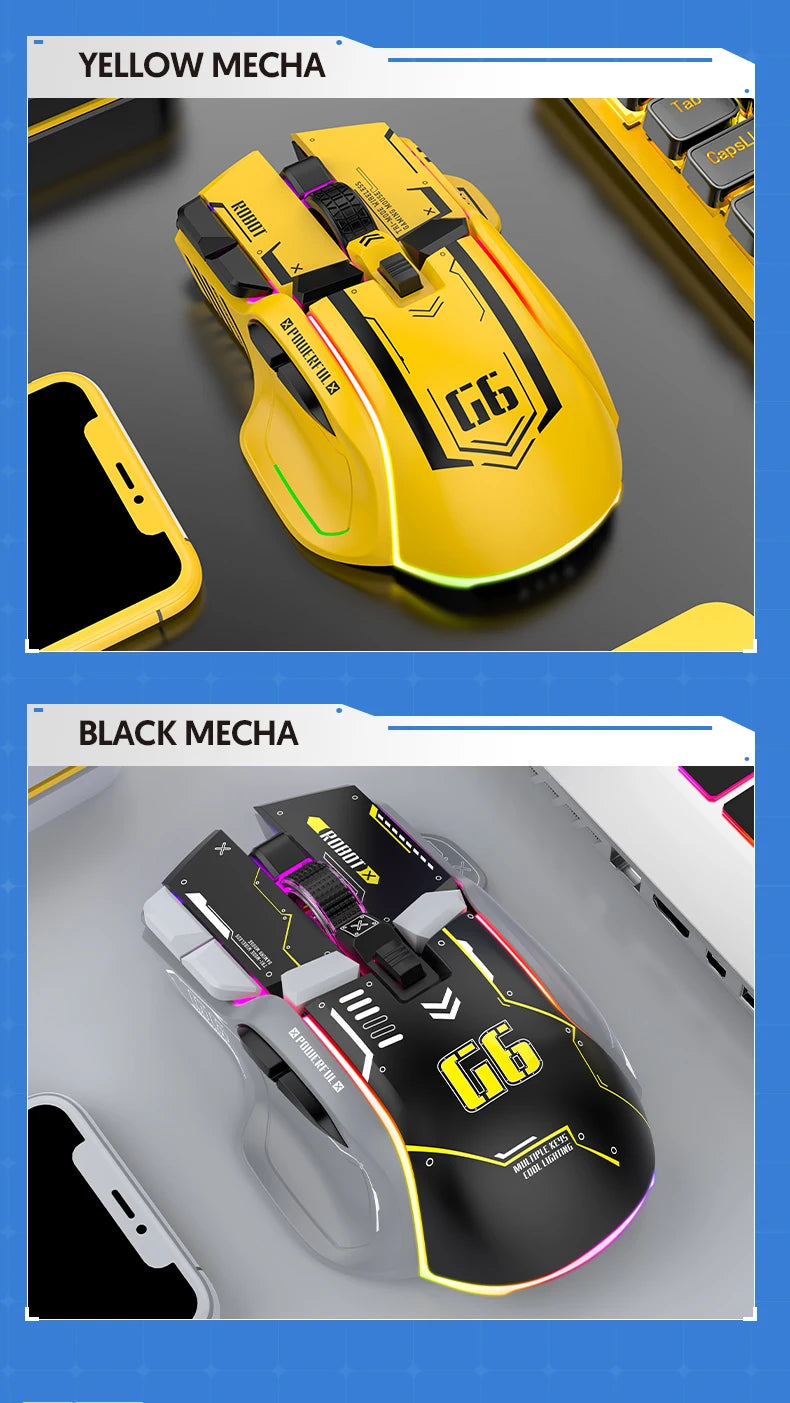 Tri-mode 2.4G USB Bluetooth Wireless Gamimg Mouse 12 keys RGB Game Wired Meche Mice for Windows IOS Home Office Laptop PC Gamer